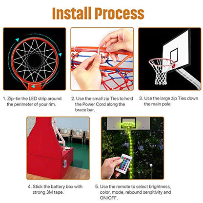 Waybelive LED Basketball Hoop Lights, Remote Control Basketball Rim LED Light, 16 Color Change by Yourself, Waterproof, Super Bright to Play at Night Outdoors, Good Gift for Kids - style: LED Basketball Rim&Pole Light