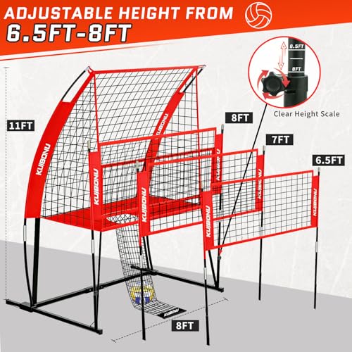 Volleyball Training Net System, Volleyball Training Equipment with Freely Height-Adjustable for Backyard, Volleyball Practice Net for Serving Setting Spiking, Includes Ball Kit and Carry Bag - color: Red