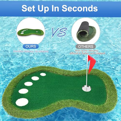 Floating Golf Green for Pool, Floating Chipping Green Mat with Ball Retriever for Pool/Lake, No Drifting Floating Golf Putting Turf Game Set for Golfers - style: Classic-Larger