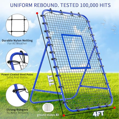 7x4 FT Volleyball Rebounder Net，Ultimate Training Equipment for Volleyball & Lacrosse，Enhanced Bouncing System for Volleying, Bumping, Spiking Drills，Multiple Adjustable Rebound Angles