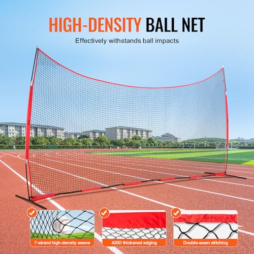 VEVOR 7X7ft/12X9ft/16X10ft/20x10ft Barricade Backstop Net, Ball Sports Barrier Netting, Portable Practice Net for Baseball Softball Lacrosse Hockey Basketball Equipment Training Net