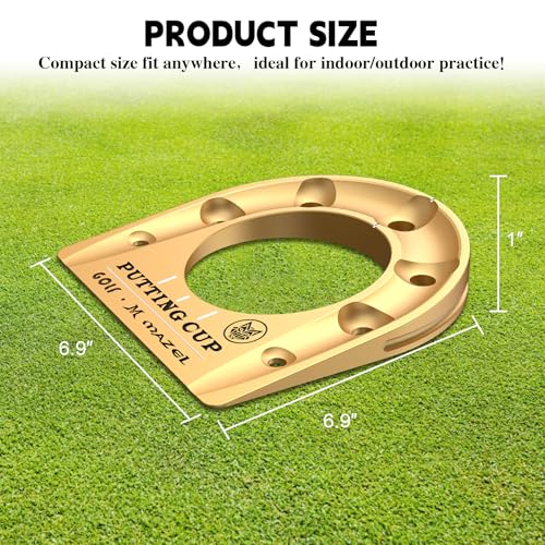MAZEL Golf Putting Cup Hole Accuracy Trainer - Anodized Milled Aluminum Alloy Putting Training Aid for Indoor Outdoor Practice, with Carry Bag - color: Gold