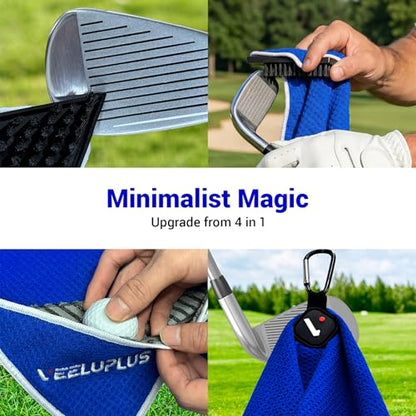4-in-1 Magnetic Golf Towel with Brush & Cleaning Pocket -Premium Construction Golf Towel- Super Strong Golf Club Cleaner- Microfiber Waffle Design-15.7" X 23.6" Golf Accessories and Gifts for Men - color: Blue