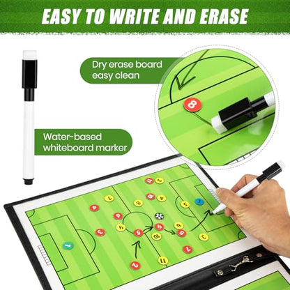 Foldable Magnetic Soccer Coaching Board, Portable Football Tactics Strategy Board with Dry Erase Markers and Magnetic Markers for Coaches Training, Great Gift for Kids Soccer Coach.