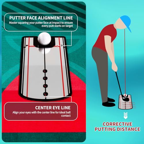 Golf Putting Mat Putting Green Indoor Outdoor Training Aid with Putting Cup Putting Mirror Practice Putting Matt for Backyard Home Office