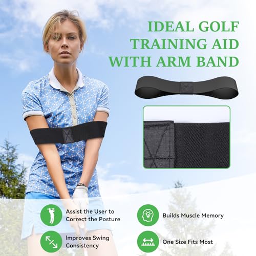 MIKOSI Golf Swing Training Aid, Retractable Golf Grip Trainer for Golf Training, Golf Swing Trainer with Arm Band for Warm-up, Right-Handed Grip Trainer Golf Club for Indoor & Outdoor Use