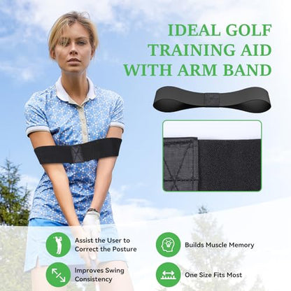 MIKOSI Golf Swing Training Aid, Retractable Golf Grip Trainer for Golf Training, Golf Swing Trainer with Arm Band for Warm-up, Right-Handed Grip Trainer Golf Club for Indoor & Outdoor Use