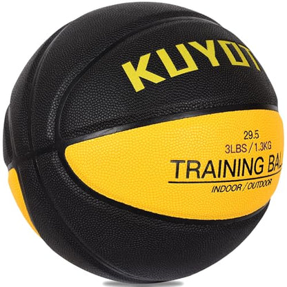 KUYOTQ 3LBS/3.3LBS/2.2LBS Weighted Heavy Training Basketball 29.5/28.5" in and Outdoor Improving Handling Dribbling Passing Rebounding Skill Composite Size 7/6 Weighted Training Basketball Equipment - color: Black,yellow Weighted Basketball 3LBS/1.3KG, si