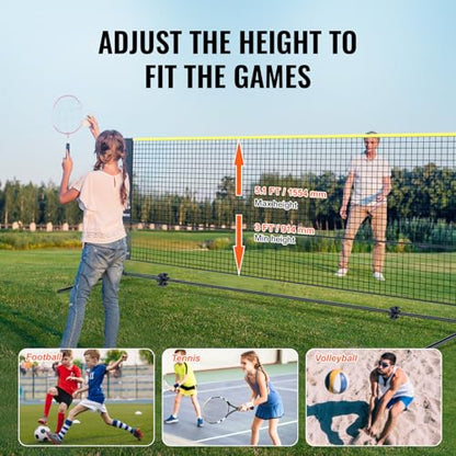 VEVOR Badminton Net, Height Adjustable Volleyball Net, Wide Foldable Pickleball Net, Portable Easy Setup Tennis Net Set with Poles, Stand and Carry Bag, for Kids Backyard Game Indoor Outdoor Use - size: 20 ft