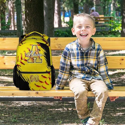Mercuryelf Personalized Softball Backpack for Girls - Custom Name Kids Monogram School Bookbag for Players/Travel/Team - color: Yellow
