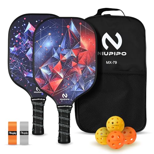 niupipo Pickleball Paddles Set of 2 or 4, USAPA Approved Fiberglass Pickleball Paddle Set with Balls and Bag, Polypropylene Honeycomb Core, Lightweight Pickleball Paddles for Beginners Men Women - color: Purple & Black
