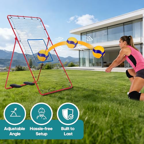 OLIXIS 7x4 ft Volleyball Rebounder Net - Multi Sport Bounce Back Training Equipment with Travel Bag, 5 Adjustable Angles for Outdoor Indoor Practice, Spiking, Bumping, Volleying, Pickball