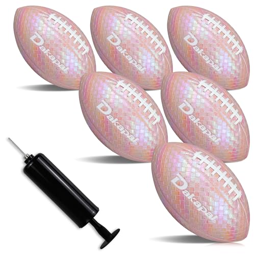 Dakapal 6 Pack Football Size 6 Junior Sized Ball with Textured Grip for Kids Youth Practice, Match and Scrimmage Play Indoors & Outdoors All Weather Use with Pump - color: Pink