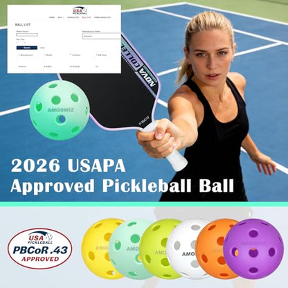 Indoor Pickleball Balls, 6/12 Pack of 26 Holes Pickleballs, USAPA Approved Indoor Pickleballs Set, High Visibility Durable Pickle Balls for Training and Tournament