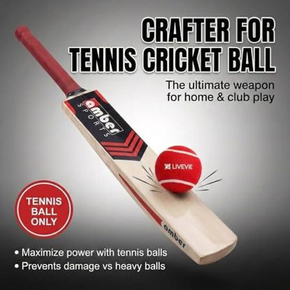 Amber Sports Lightweight Kashmir Willow Cricket Bat for Tennis Ball – Full Size Handcrafted Beginner Bat for Kids & Adults – Durable Practice Bat for Backyard & Street Play – 2.7lb