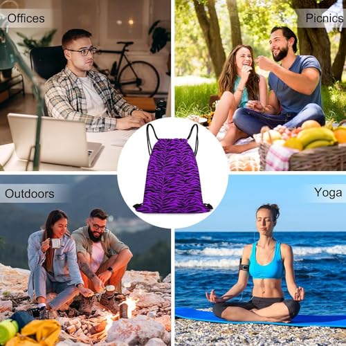 Theft Proof Drawstring Backpack Cinch Sack Water Resistant for Travel Camping Sports Equipment Men Women, Animal Purple Tiger Stripes Art Bags - color: Picture (376)