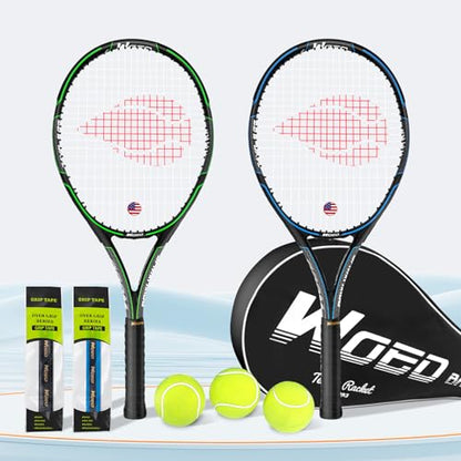 Adult 2 Player Tennis Racket Perfect for Beginner and Professional Players, 27” Speed Tennis Racquet Include Overgrips, Tennis Bag, Vibration Dampes, Covers - color: 2 Pack-3 Ball