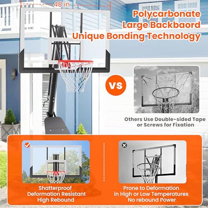 Feelwin Portable Basketball Hoop for Backyard Driveway Games, Adjustable Outdoor Basketball Goal with Stable Base and Shatterproof Backboard for Youth and Adults - size: 48in Backboard
