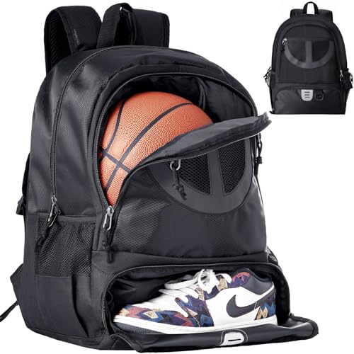 Basketball Bag Backpack for Men Women with Ball & Shoes Compartment 30L Capacity Lightweight Breathable Boys Girls Soccer Ball Bag Backpack Fit Volleyball Football Sports Travel School Gym