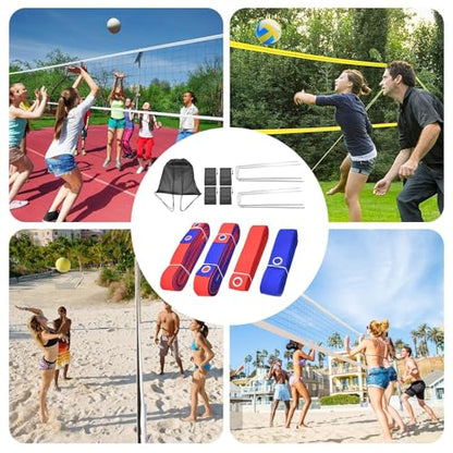Portable Volleyball Court Boundary Lines for Sand Ideal for Beach Lawn Park Home and Outdoor Workouts Easy to Transport and Set Up (Red and Blue sandbags)