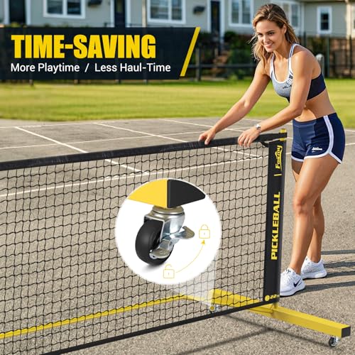 Fostoy Pickleball Set Net with Wheels, Portable 3in1 Pickle Ball Net with Carry Bag- 3 Size Options, Designed for All Weather Conditions, Steady Metal Frame & Take Down for Practice & Games