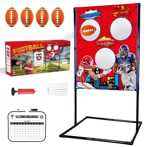 Football Toss Game Set, Includes 4 Soft Footballs - Outdoor Lawn Games for Kids, Family Parties