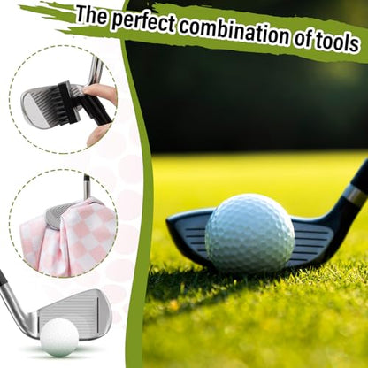 Liliful Woman Golf Accessories Kit Include 19.69 x 15.75 Inches Microfiber Waffle Golf Towel and Club Groove Cleaner Brush for Woman Gifts - color: Pink Checked