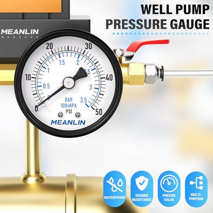 0-50Psi 2" DIAL FACE 1/8" NPT Well Pump Pressure Gauge, with 1/4" NPT and 3/8" NPT Hex Bushing, 3-2-3% Accuracy, Center Back Mount - size: 0-50Psi, style: 1/8"NPT Back Mount