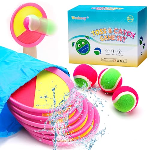 Weehoey Toss and Catch Ball Set for Girls – 6 Paddles 3 Balls Pink Outdoor Game for Kids Ages 3-10, Birthday Gift, Christmas Toys, Holiday Present, Party Favor, Backyard Indoor Toy - color: Pink