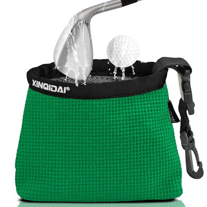 Golf Club and Golf Ball Cleaning Bag - Cleans Club Grooves, Golf Bag Accessories,Waterproof Clean Face Tech, Detachable Clip, Machine Washable,Golfer Gifts for Men(1-Pack,GREEN) - color: GREEN