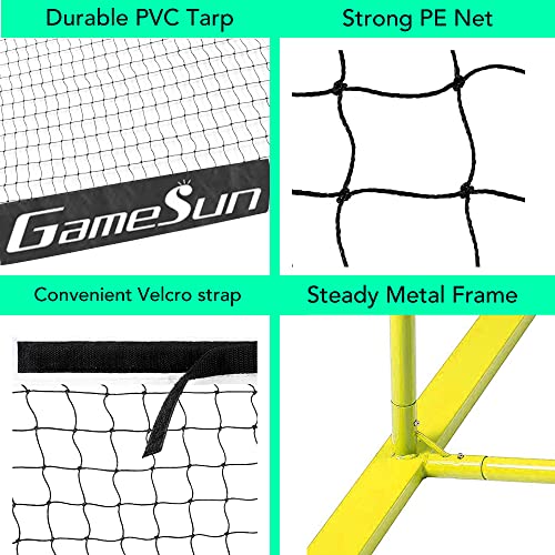 Complete Pickleball net Set for Outdoor, Indoor, Backyard use, Includes Metal Frame, 22 Feet PE net, Paddles, Balls,Carry Bag - color: Yellow