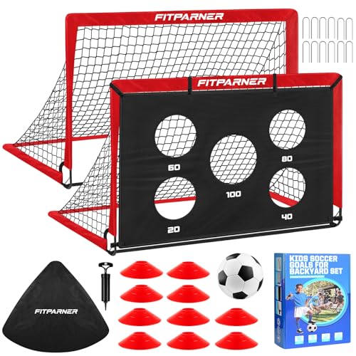 Soccer Goal,Backyard Soccer Goals for Kids 2 Pack,4x3/6x4 FT Portable Toddler Soccer Nets with Target,Ball & Cones,Soccer Training Equipment for Kids Youth Outdoor Games,Sports,Play - color: Red, style: 4x3FT