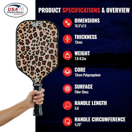 SCS Carbon Fiber Pickleball Paddle – USAPA Approved 2024 – Lightweight, Enhanced Spin, Sure-Grip Handle – Evo-Lite Series for Intermediate Players - color: Leopard