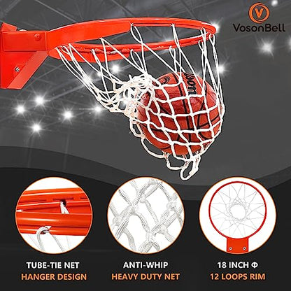 Basketball Rim, Heavy Duty Basketball Rim Replacement - Universal 18 Inch Breakaway Rim and Net,Professional Double-Spring Backboard Rims For In-Ground and Wall-Mounted Basketball Hoops Indoor Outdoor