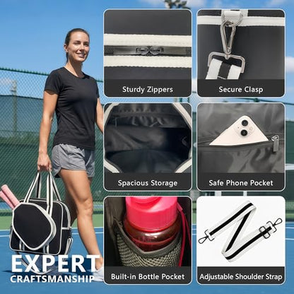 Pickleball Bag for Women Men, Tote with Adjustable Crossbody Strap, Lightweight Pickle Ball Bags with Paddle Cover Pocket Holds 2 Paddles