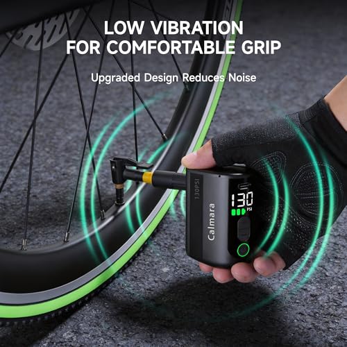 MY20 Electric Bike Pump with Gauge, 130 PSI Fast Inflate, Mini Bicycle Pump with Presta & Schrader Valve, Auto Stop, Portable Rechargeable Air Pump for Road Bike, Mountain Bike, E-Bike - color: Black