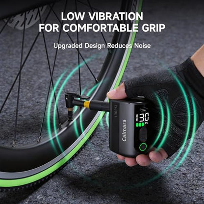 MY20 Electric Bike Pump with Gauge, 130 PSI Fast Inflate, Mini Bicycle Pump with Presta & Schrader Valve, Auto Stop, Portable Rechargeable Air Pump for Road Bike, Mountain Bike, E-Bike - color: Black