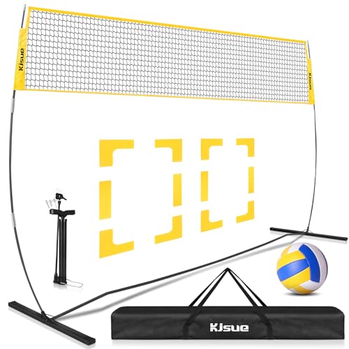 Freestanding Volleyball Net Set for Backyard - 12FT Portable Outdoor Volleyball Net Training Equipment with Soft Volleyball, Pump, Boundary Mark and Carry Bag for Park, Beach Games, Volleyball Sports