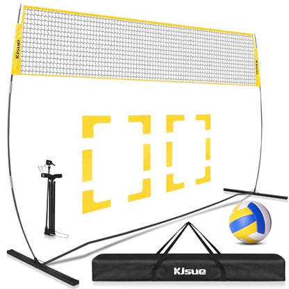 Freestanding Volleyball Net Set for Backyard - 12FT Portable Outdoor Volleyball Net Training Equipment with Soft Volleyball, Pump, Boundary Mark and Carry Bag for Park, Beach Games, Volleyball Sports