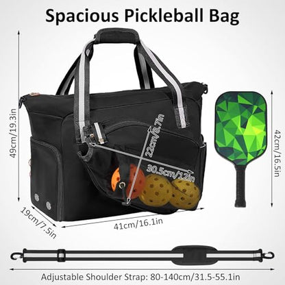 Pickleball Bag for Women Men,Pickleball Tote Bag with Shoe Compartment - color: Black
