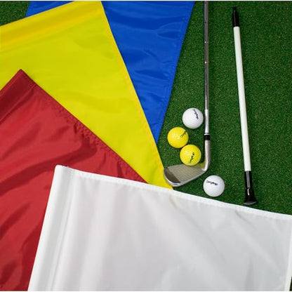 KINGTOP Standard Golf Flags with Tube Inserted, All 20" L x 14" H, Practice Putting Green Flag for Yard, Tournament Course, 420D Nylon PGA Regulation Chipping Pin Flag - color: 14x20 Inch- Red, Blue and White, 3-pk