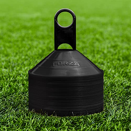 FORZA Multi-Sport Training Marker Cones | Pack of 50 or 1000 Soccer Cones in 8 Vibrant Colors - Durable Construction, Portability and Convenient Storage with Holder - color: Black, size: Pack of 50