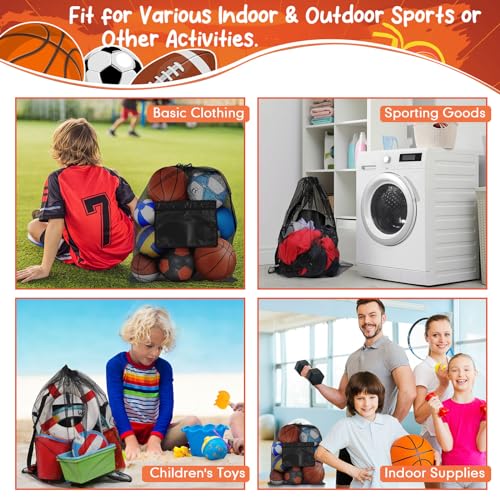 Woanger 9 Pieces Extra Large Sports Ball Bag Mesh Soccer Ball Bag with Adjustable Shoulder Strap Drawstring Heavy Duty Sports Storage Net Bag for Basketball Volleyball Swimming Gear 35.4 x 27.5 Inch