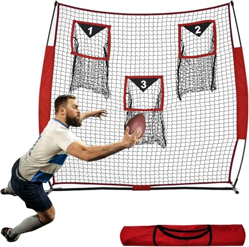 Football Throwing Net ： Quarterback Target for Passing Accuracy Training - Quick Setup Practice Net with Stable Frame & Carry Bag for Backyard or Field Use - size: 6X6FT