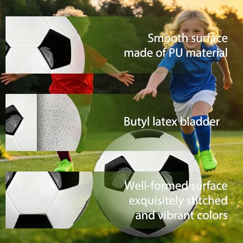 Soccer Ball Size 4 with Pump Needle Classic Thicker PU Tight Weaved Suitable for Youth Boy Girl League Game Trainning - color: White+Black