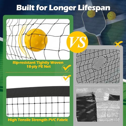 Goplus Portable Pickleball Net, 22FT Regulation Size Pickle Ball Net System with Strong Metal Frame, PE Net, Carry Bag, Ideal for Outdoor Indoor Driveway Backyard