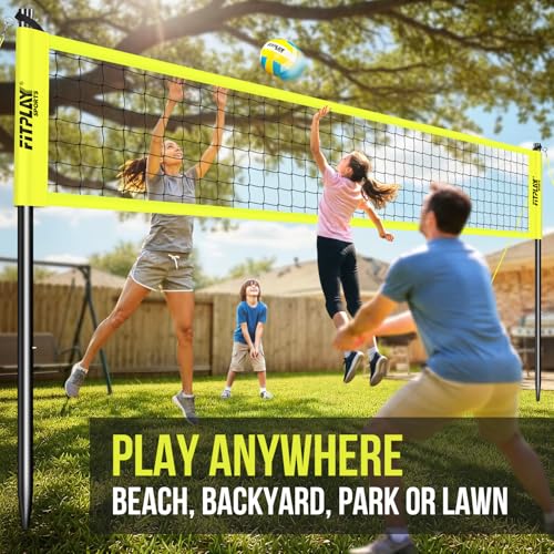 Portable Outdoor Volleyball Net Set,32FT Regulation Size Volleyballs Net System with Height Adjustable Poles,PU Volleyball,Pump,Boundary Line,Anti-Sagging and Carry Bag for Backyard,Beach,Lawn