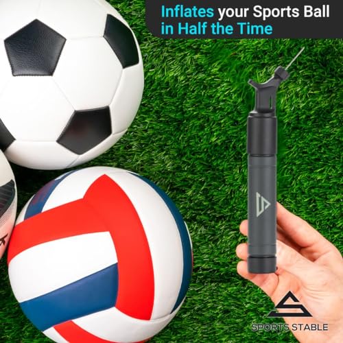 Dual Action Ball Pump with 5 Needles — Soccer Ball, Basketball, Football & Volleyball Pump | Inflates on Push & Pull | Compact Kit Bag Size