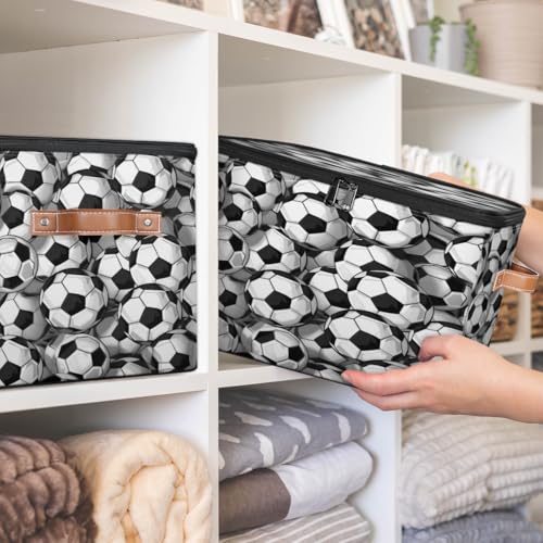 TropicalLife Sports Soccer Large Storage Basket with Lids, Storage Bin for Closet Organizing Shelves, Foldable Boxes Organizers Cubes for Nursery Bedroom