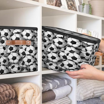 TropicalLife Sports Soccer Large Storage Basket with Lids, Storage Bin for Closet Organizing Shelves, Foldable Boxes Organizers Cubes for Nursery Bedroom
